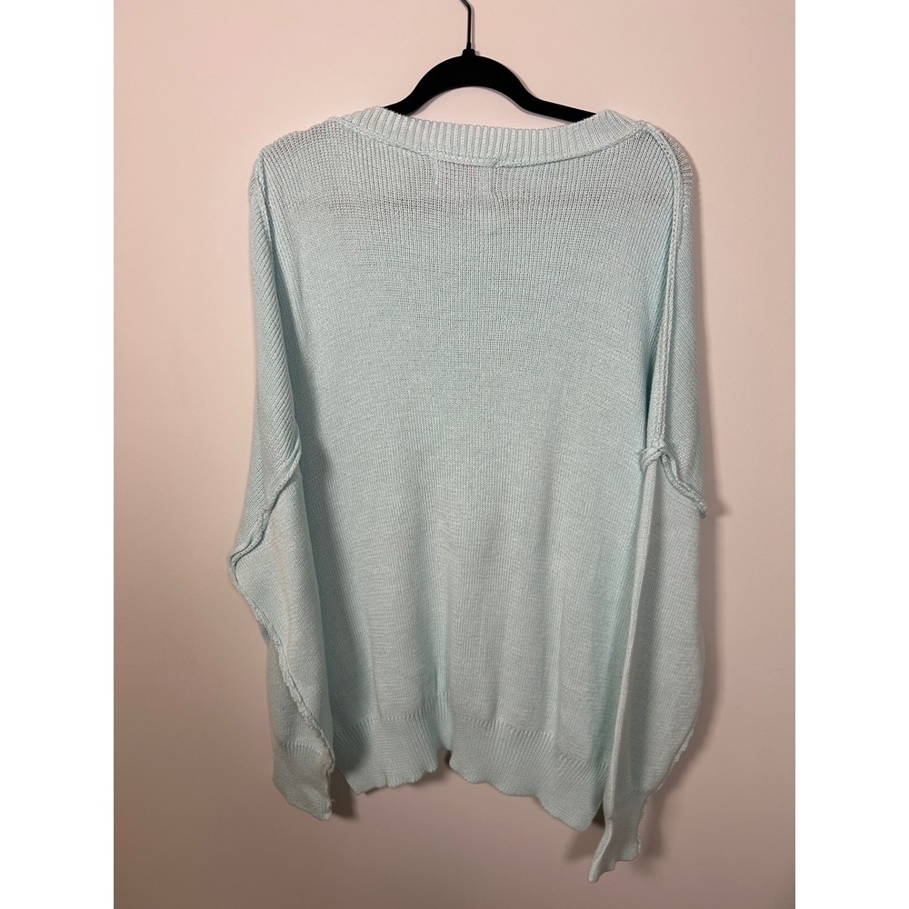Simply Southern Womens American Flag Patch Knit Sweater Cotton XXL Light Blue - Picture 4 of 5